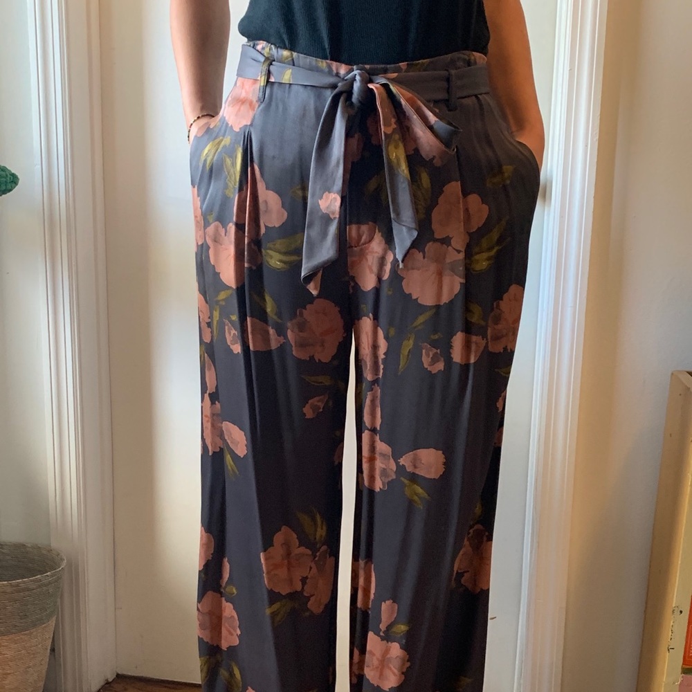 Anthropologie Silk Trousers with Tie Waist